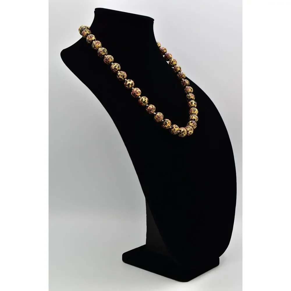 Vintage Wedding Cake Necklace Beaded Chunky Heavy Antiqued Gold Retro 60s BinBL